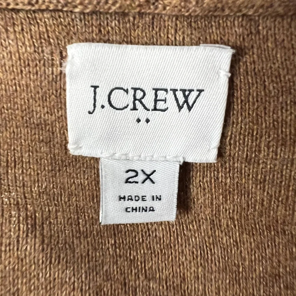 J.Crew Sweater Womens 2X Brown Open Front Cardigan Shawl Collar Pockets Cotton - Picture 3 of 9